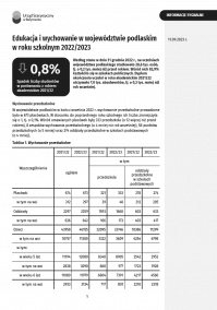 Pierwsza strona informacji sygnalnej pt. Edukacja i wychowanie w województwie podlaskim w roku szkolnym 2022/2023