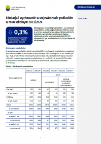 Pierwsza strona informacji sygnalnej pt. Edukacja i wychowanie w województwie podlaskim w roku szkolnym 2023/2024
