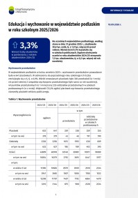 Pierwsza strona informacji sygnalnej Edukacja i wychowanie w województwie podlaskim w roku szkolnym 2025/2026