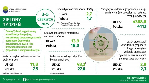 Infografika, która prezentuje dane dotyczące zielonej gospodarki w Polsce