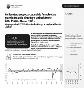 Pierwsza strona informacji sygnalnej pt. Koniunktura gospodarcza w województwie podlaskim w marcu 2022 r.