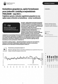 Pierwsza strona opracowania koniunktura gospodarcza w województwie podlaskim w kwietniu 2023 r.