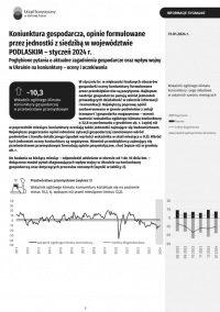 Pierwsza strona opracowania koniunktura gospodarcza w województwie podlaskim w styczniu 2024 r.