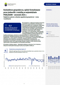 Pierwsza strona informacji sygnalnej pt. Koniunktura gospodarcza w województwie podlaskim we wrześniu 2024 r.