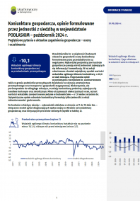 Pierwsza strona informacji sygnalnej pt. Koniunktura gospodarcza w województwie podlaskim w październiku 2024 r.