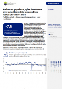 Pierwsza strona opracowania Koniunktura gospodarcza w województwie podlaskim w marcu 2025 roku