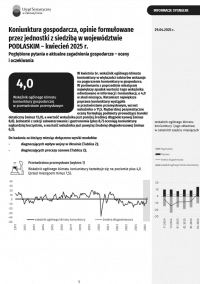 Pierwsza strona opracowania Koniunktura gospodarcza w województwie podlaskim w kwietniu 2025 roku