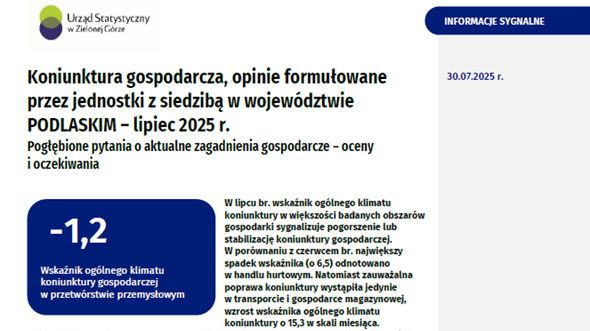 Koniunktura gospodarcza w województwie podlaskim w lipcu 2025 r.