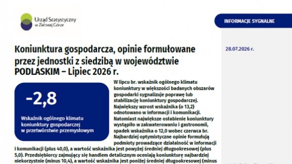 Koniunktura gospodarcza w województwie podlaskim w lipcu 2026 r.