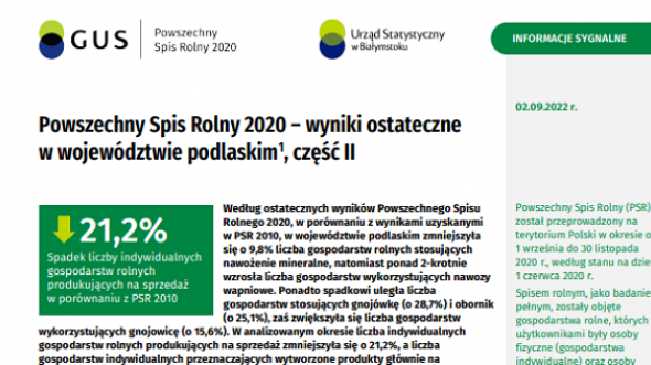 Powszechny Spis Rolny 2020 – wyniki ostateczne w województwie podlaskim, część II