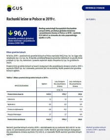 Okładka informacji sygnalnej pt. Rachunki leśne w Polsce w 2019 r.