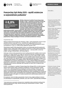 Pierwsza strona informacji sygnalnej pt. Powszechny Spis Rolny 2020 - wyniki ostateczne w województwie podlaskim