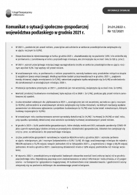 Komunikat o sytuacji społeczno-gospodarczej województwa podlaskiego w grudniu 2021 r. - okładka