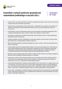 Pierwsza strona informacji sygnalnej pt. Komunikat o sytuacji społeczno-gospodarczej woj. podlaskiego w styczniu 2022 r.