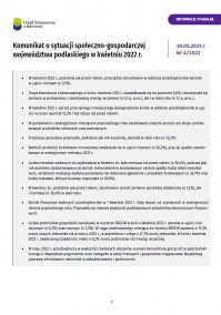 Pierwsza strona Komunikatu o sytuacji społeczno-gospodarczej województwa podlaskiego w kwietniu 2022 r.