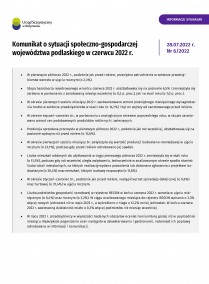 Pierwsza strona Komunikatu o sytuacji społeczno-gospodarczej województwa podlaskiego w czerwcu 2022 r.
