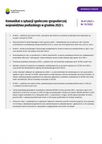 Okładka opracowania: &quot;Komunikat o sytuacji społeczno-gospodarczej województwa podlaskiego w grudniu 2022 r.&quot;