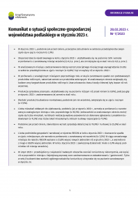 Pierwsza strona informacji sygnalnej pt. Komunikat o sytuacji społeczno-gospodarczej woj. podlaskiego w styczniu 2023 r.
