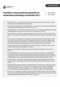 Pierwsza strona informacji sygnalnej pt. Komunikat o sytuacji społeczno-gospodarczej woj. podlaskiego w listopadzie 2023