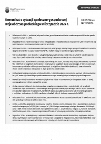 Pierwsza strona opracowania Komunikat o sytuacji społeczno-gospodarczej województwa podlaskiego w listopadzie 2024 roku