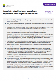 Pierwsza strona opracowania Komunikat o sytuacji społeczno-gospodarczej województwa podlaskiego w listopadzie 2024 roku