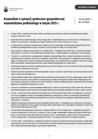 Pierwsza strona opracowania Komunikat o sytuacji społeczno-gospodarczej województwa podlaskiego w lutym 2025 r.