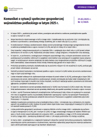 Pierwsza strona opracowania Komunikat o sytuacji społeczno-gospodarczej województwa podlaskiego w lutym 2025 r.