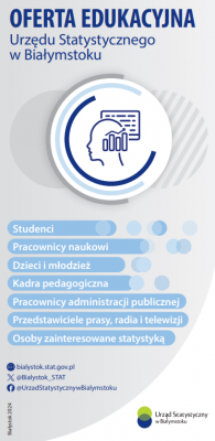 Pierwsza strona ulotki z ofertą edukacyjną Urzędu Statystycznego w Białymstoku