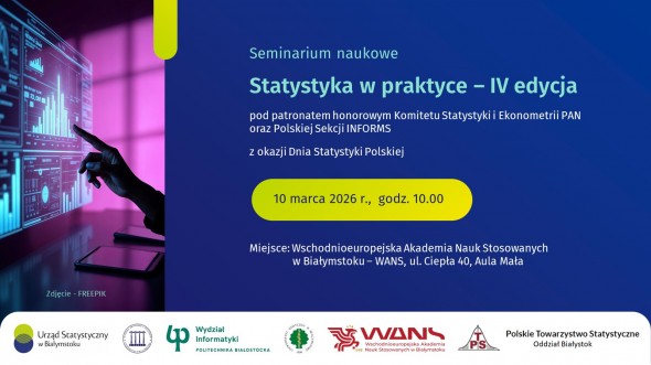 Slajder przekierowujący na stronę Seminarium naukowego Statystyka w praktyce - IV edycja - 10 marca 2026 r.