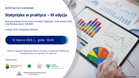 Grafika z informacją o seminarium naukowym pt. Statystyka w praktyce - III edycja z okazji Dnia Statystyki Polskiej